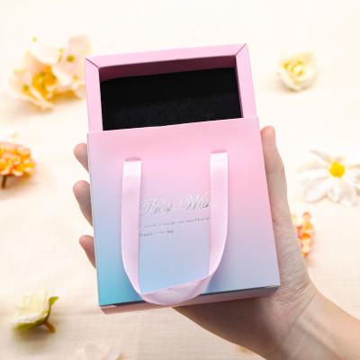 China Handmade Custom Logo Luxury White Pink Drawer Sliding Paper Jewellery Packaging Gift Box with Handle For Necklace Jewelry Package for sale