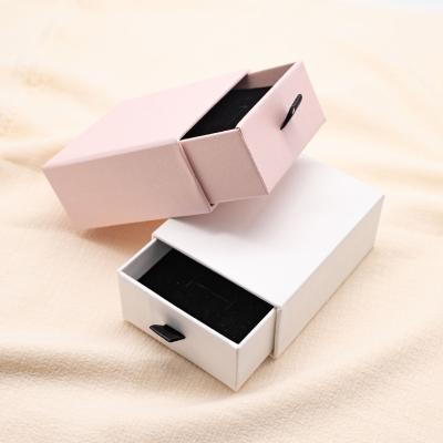 China Handmade Custom logo printed white pink paper pendant ring jewelry packing box jewellery packaging boxes for bracelets necklace for sale