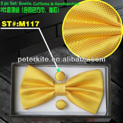 China As your request bow tie 100colors for your choice (3pcs set bow tie cufflinks handkerchief for sale