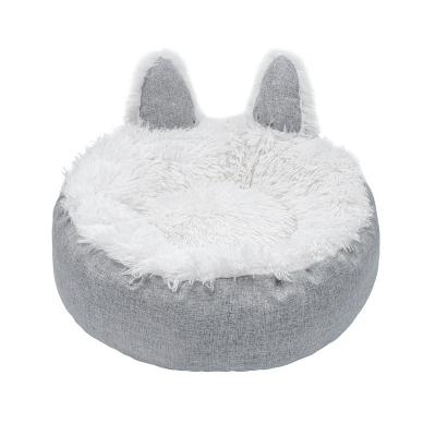 China Detachable Net Red Puffy Dog Cat Litter Four Seasons Available Cat Ears Teddy Dog Supplies Cat Warm Pet Bed Calming Viable Dog Kennel for sale