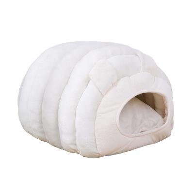 China Wholesale Viable Warm Cotton Dog Kennel Pet Plush Winter Waterproof Dog Bed Cat Bed Caterpillar Semi-Enclosed Multi-Colors pp for sale