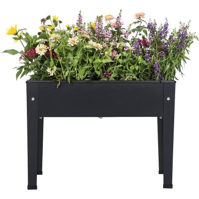 China Metal Alloy Steel Plastic High Garden Bed, Raised Planter Metal Plant Box With Legs Garden Stand Vertical Drain Hole In Frosted Black for sale