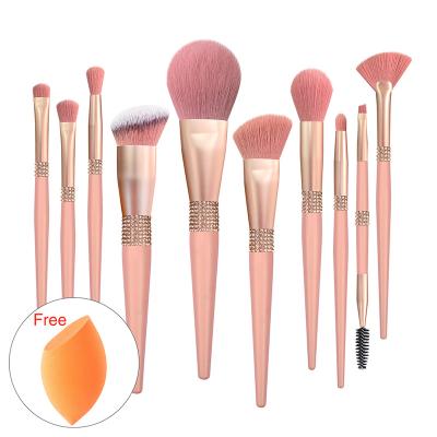 China Custom Cosmetic Makeup Brush 10Pc Logo Glitter Tool Vegan Face Cosmetic Brush A10164 Luxury Rose Pink Bling Make Up Brushes for sale