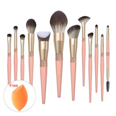 China Makes Apply Makeup A12137 Rose Gold Hair Brush High Quality Makeup Set Brush Private Label OEM 12Pc Glitter Foundation Powder Brush Vegan Kit for sale