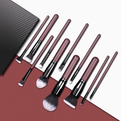 China Angular Blush E402 11pcs Private Label Claret Makeup Brush Wholesale New Style Wine Red Make Up Cosmetic Eye Brush Set for sale