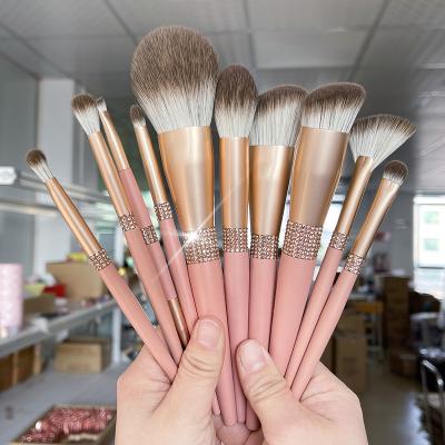 China Angular Blush E4015 Free sample 10PC luxury private label glitter pink bling vegan makeup brush set holder with case for sale