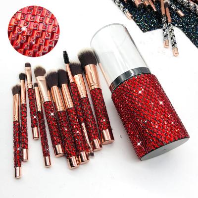 China Angular Blush Synthetic Diamond Glitter Sparkle Makeup Brush Set Logo Makeup Brush Set Custom Rhinestone Packaging a1001 Bling 10pcs box for sale