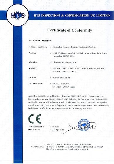 CE - Guangzhou Huanan Ultrasonic Equipment Co., Ltd.