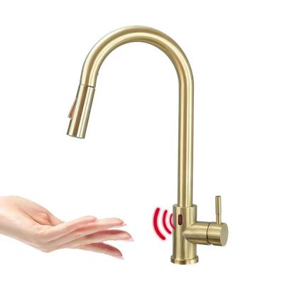 China Exterior is multi-layer plated good quality promotional pull down rain bubble 360 ​​degree rotating hot and cold kitchen RO faucet black spout for sale