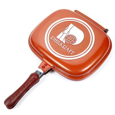 China Sustainable Hot Selling Cheaper Aluminum Die Cast Double Handle Oblong Pizza Pan Double Grill Pan for sale