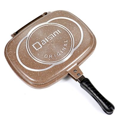 China Sustainable Super Quality Bakelite Rectangular Magnetic Handle Grill Nonstick Coating Double Pan for sale