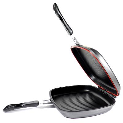 China Non Sustainable Stick Skillet Pan Die Cast Aluminum Double Grill Pan for sale