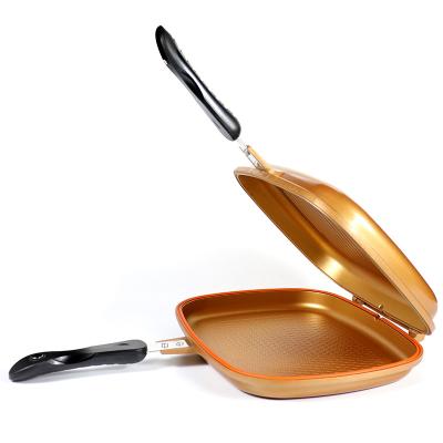 China Non Stick Sustainable High Quality Granite Coating 32cm Double Sided Grill Pan Double Sided Frying Pan for sale