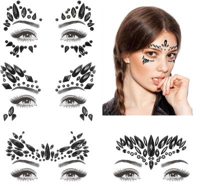 China Temporary Self Adhesive Body Makeup Eye Rhinestones Sticker Rave Jewelry Black Face Crystals Stick On for sale