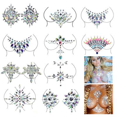 China Temporary 2023 Festival Reusable Rhinestone Crystal Face Nipple Bra Sticker Women Sexy Diamond Chest Stickers for sale