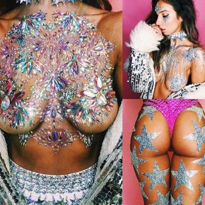 China Temporary iLemon Rave Festival Rhinestone Face Body Jewelry Stick On Crystal Tattoo Nipple Chest Crystal Body Gem Stones Stickers for sale