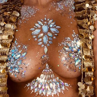 China Temporary Wholesale Festival Carnival Acrylic Gem Body Jewelry Sticker Temporary Tattoo Crystal Sticker Nipples Pasties Sticker for sale