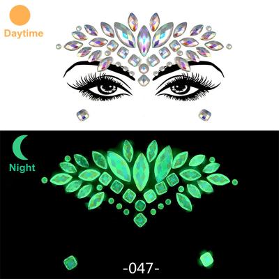 China Temporary OEM 21 Styles Glow In Dark Rhinestone Eye Gem Stickers Luminous Face Decor Jewels Sticker for sale