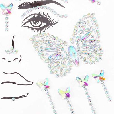 China Temporary Party Joy Sexy Rhinestone Tattoos Temporary Custom Sticker Self Adhesive Eye Brow Face Sticker Resin Gem Butterfly Face Stickers for sale