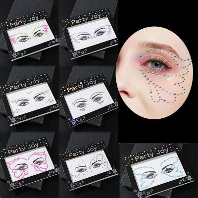 China Temporary 20 Styles Cosplay Face Gems Facial Sticker Adhesive Rhinestone Eyeliner Face Eye Stickers Rhinestone Sheets for sale