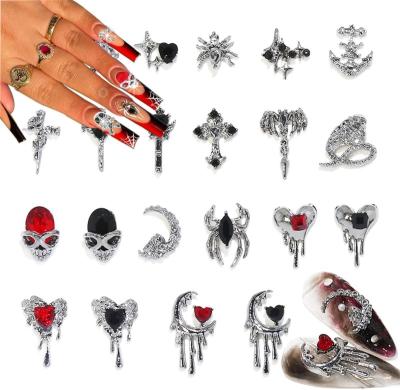 China Adhesive 3D metallic nail rhinestones Alloy heart nail gems charm Halloween nail art decoration jewelry Gothic skull spider moon for sale