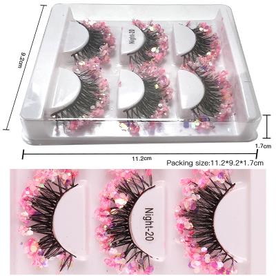 China Glitter & Shimmery Music Party Halloween 3 Pairs Dramatic Glitter Eyelashes Shinny Glitter Colored Lashes Glow in the Dark Faux Mink Eyelashes for sale