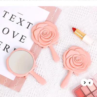 China Not Specified OEM Custom Logo Makeup Travel Handheld Mirrors Cute Rose Shaped Handheld Mirror Pink Hand Held Mirror for sale