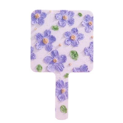 China Not Specified 16 Designs Handheld Mirror Square Custom Logo Flower Portable Makeup Small Handheld Mirror for sale