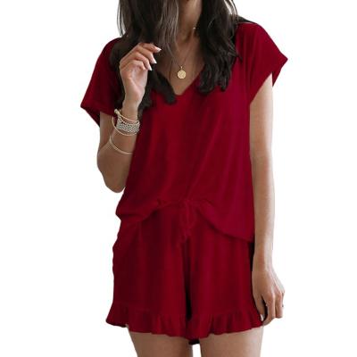 China QUICK DRY plus size women's pajamas set solid color short fashion nightgowns female two-piece sleepwear for sale