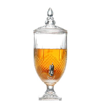 China Viable Wholesale Carved Juice Cans Drink Water Clear Juice Glass Mason Jar Dispensers With Tap And Lid for sale