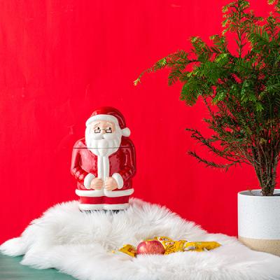 China Stocked Wholesale OEM Hand Painting Santa Claus With Glass Cookie Jar For Chirstmas for sale