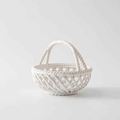 China Stocked Ceramic Woven Bread Basket Lattice Bowl Braided Woven Bowl With Handle for sale