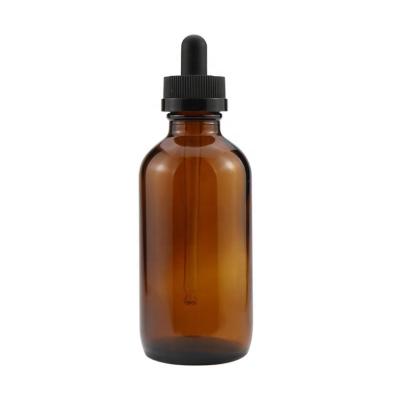 China Cosmetic Manufacturer 4oz Boston Round Bottles 120ml Amber Clear Blue Blue Black Amber Glass Bottle With Child Safe Dropper Cap for sale