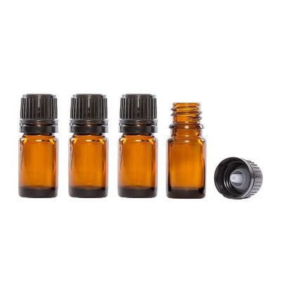 China Manufacturer Cosmetic Cheap Price Essential Oil Bottle 5ml Flat Amber Essential Oil Dropper Bottle 5ml With Cap Insert for sale