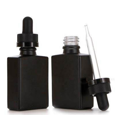 China Glass Bottle Cheap Price Black Square Flat Square Serum 30ml Dropper Bottle Premium Quality Cosmetic Manufacturer for sale