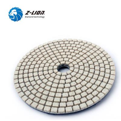 China High Yield ZLION 4 Inch White Resin Bond Wet Diamond Flexible Polishing Pad For Quartz Stone Grinding for sale