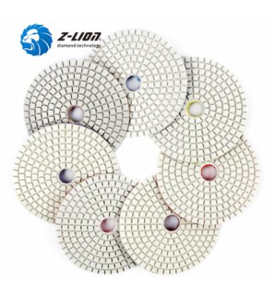 China Z-LION 3inch 4Inch 5inch 6inch Concrete High Quality White Flexible Wet Polishing Stone/Pads For Engineered Stone for sale