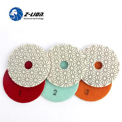 China Stone Z-LION 125mm 100mm 3 Wet Step Polish Pads For Granite Manufacturers China for sale