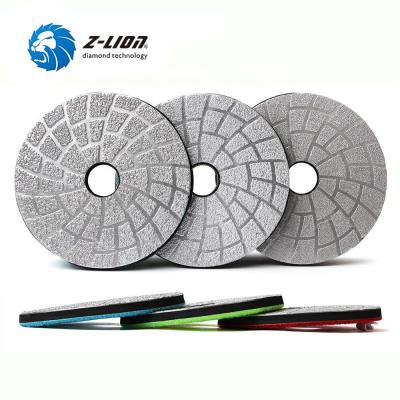 China Stone 4in 5in Ceramic Concrete Z-LION Glass 3in Vacuum Welded Diamond Tools Vacuum Brazed Polishing Pads for sale