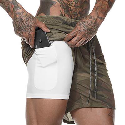 China Manufacturer Sale QUICK DRY Drawstring With Pocket Polyester Mens Double Layer Fitness Sports Shorts for sale