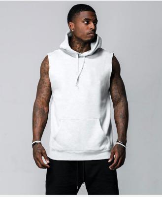 China Breathable Professional Made Solid Color With Connecting Belly Pockets Pullover Gym Sleeveless Hoodies for sale