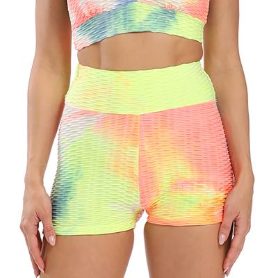 China Factory Wholesale Colorful Comfortable Breathable Leisure Stretch Fitness Sports Womens Tie Dye Yoga Shorts for sale