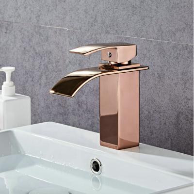 China Sense Faucets Brass + SS Tap Bathroom Sink Waterfall Faucets (C55 Rose Gold) for sale