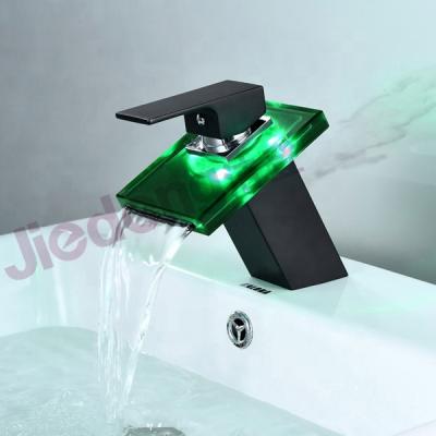 China Sense Faucets Matte Black Faucet Waterfall Mixer 3 Colors LED Glass Faucets (Black A5) for sale