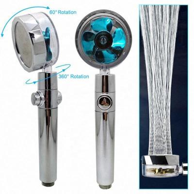 China 2021 Modern Shower Head Water Saving Flow 360 Degree Rotating With Small Fan ABS Rainfall High Pressure Spray Nozzle for sale