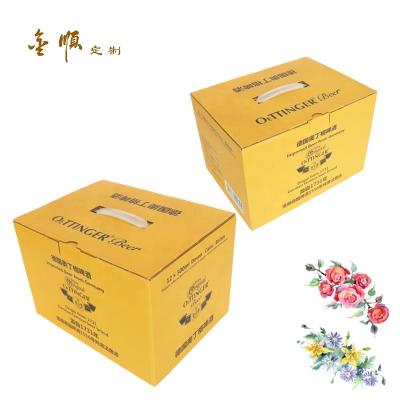 China Biodegradable Custom Printed Foldable Delivery Box Cardboard Bottle Beer Wine Corrugated Packaging Boxes With Plastic Handle for sale