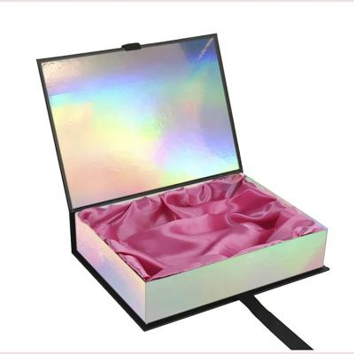 China Recyclable Holographic Apparel Swimwear Dress Pants Wigs Packaging Box Gift Box With Ribbon And Satin For Hair Extensions Products for sale