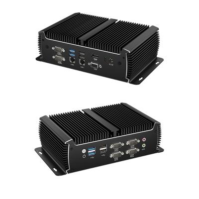 China Black Fanless Industrial PC Mini Computer Intel Core Dual LAN Dual Display Asynchronous Output 1135G7U for sale