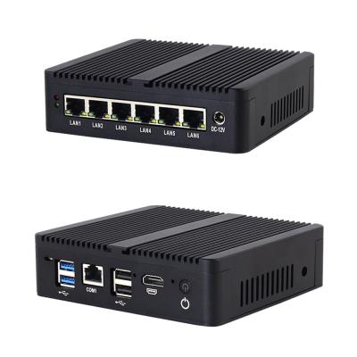 China Celeron J6412 6GbE LAN Firewall Mini PC With MSATA SSD 32GB RAM Black Firewall Router for sale