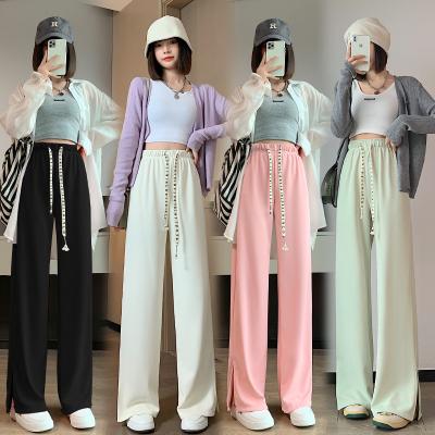 China Pants 2022 design casual sense of anti-static spring new split thin leg pants wide waist floor high trailing loose straight pants for sale